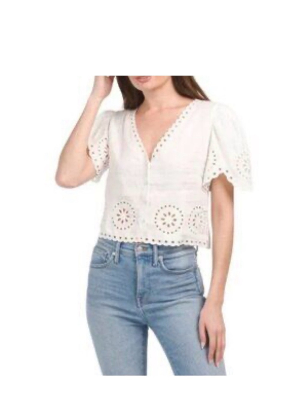 ELIE TAHARI, Linen Eyelet Cut Out Top And Skirt Collection, size XS